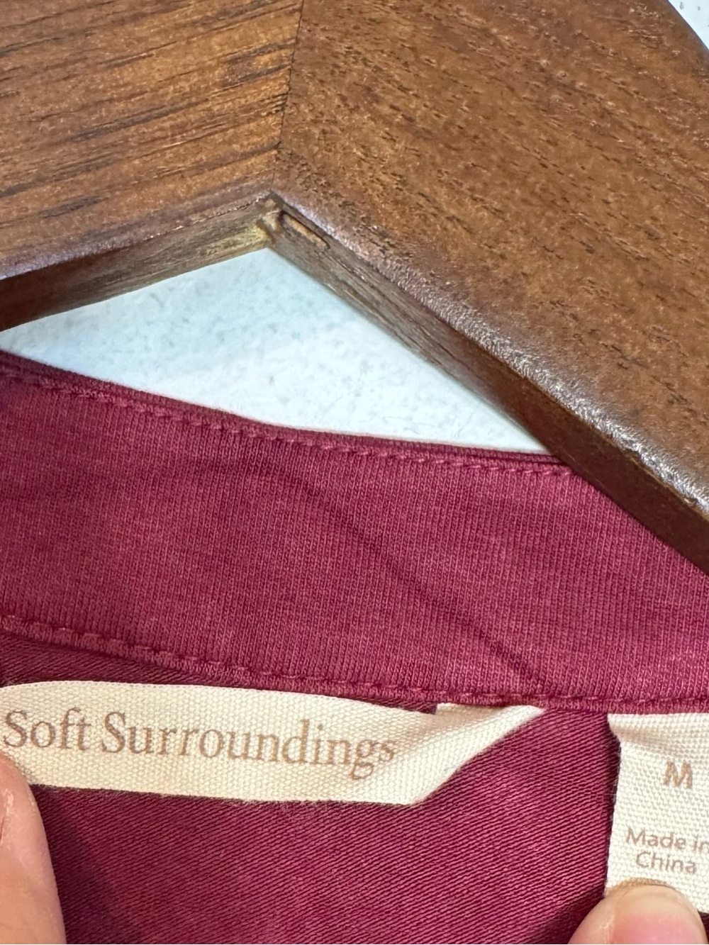 Soft Surroundings Wine-Red Mandarin Collar Button-Down Blouse - Picture 8 of 9